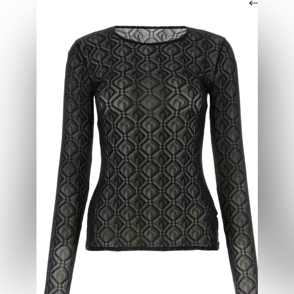 Marine Serre Black Sheer Geometric Lace Long-Sleeve Top